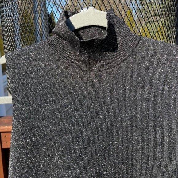 House of Harlow 1960 NWT Women's Black Silver Lurex Metallic Dress Mock Neck Med - Picture 3 of 12